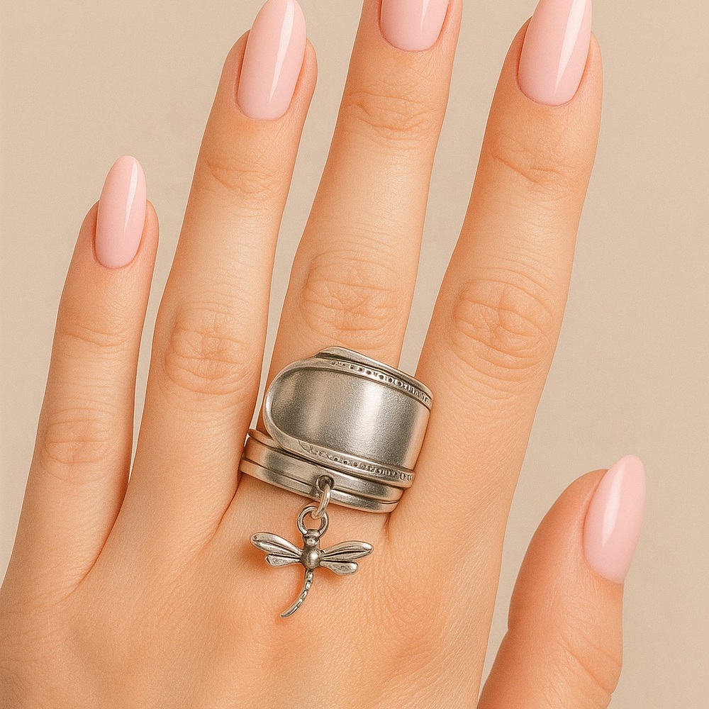 Artisan spoon ring Silver Dragonfly Charm Ring